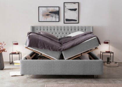 Bett mit Bettkasten in Teddystoff Florida