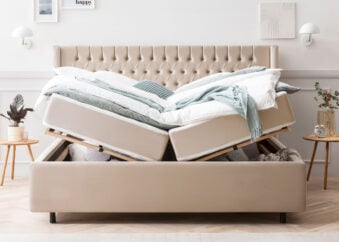 Bett mit Bettkasten Florida 200 x 200 cm in Creme Velours