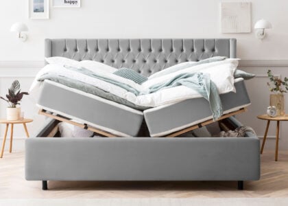 Bett mit Bettkasten Florida 180 x 200 cm in Grau Velours