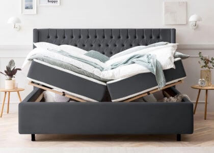 Bett mit Bettkasten Florida 180 x 200 cm in Dunkelgrau Velours (Kopfteilhöhe 141cm)