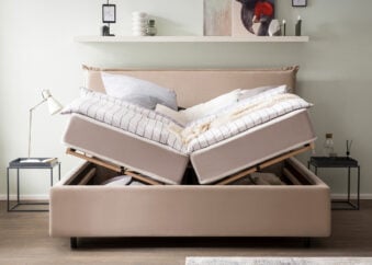 Bett mit Bettkasten London 200 x 200 cm in Creme Velours