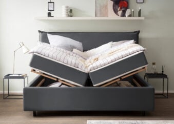 Bett mit Bettkasten London 200 x 200 cm in Dunkelgrau Velours