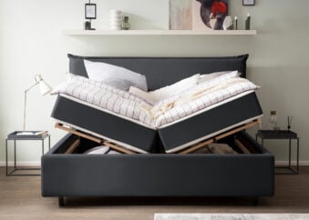 Bett mit Bettkasten London 200 x 200 cm in Schwarz Velours