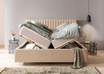 Bett mit Bettkasten Paris 200 x 200 cm in Creme Velours