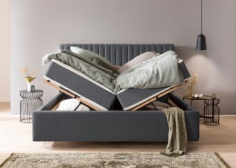 Bett mit Bettkasten in Velours Paris