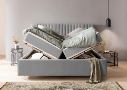 Bett mit Bettkasten Paris 180 x 200 cm in Grau Velours