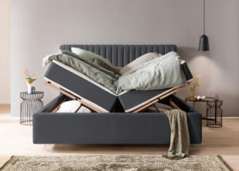 Bett mit Bettkasten Paris 200 x 200 cm in Schwarz Velours