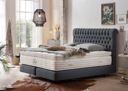 Boxspringbett Chester in Webstoff Anthrazit