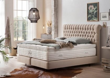 Boxspringbett Chester in Webstoff Beige