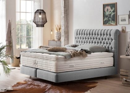 Boxspringbett Chester in Webstoff Hellgrau