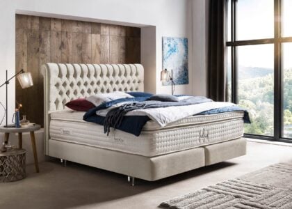 Boxspringbett Chester in Samt Creme