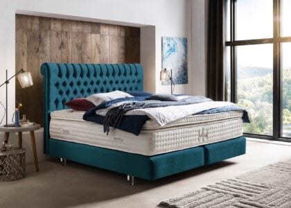 Boxspringbett Chester in Samt Petrol