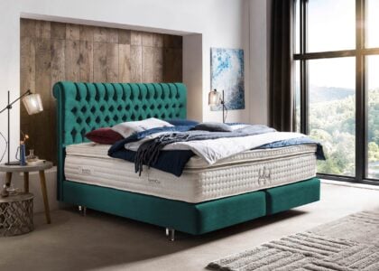 Boxspringbett Chester in Samt Smaragd