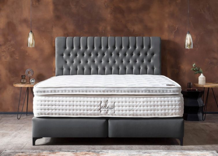 Boxspringbett Chester in Velours Dunkelgrau