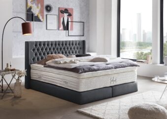 Boxspringbett Florida im Chesterfield Design mit Ohren Anthrazit ohne Füße