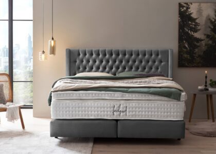 Boxspringbett Florida im Chesterfield Design mit Ohren Dunkelgrau