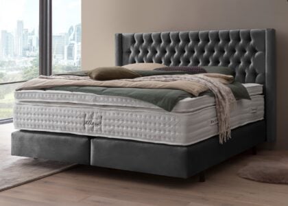 Boxspringbett Florida im Chesterfield Design mit Ohren Samt Dunkelgrau