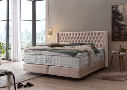 Boxspringbett Florida im Chesterfield Design mit Ohren Samt Rose