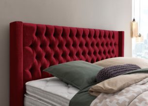 Boxspringbett Florida im Chesterfield Design mit Ohren Samt Rot