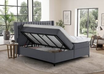 Boxspringbett Florida mit seitlich geöffneten Bettkasten in Webstoff Anthrazit
