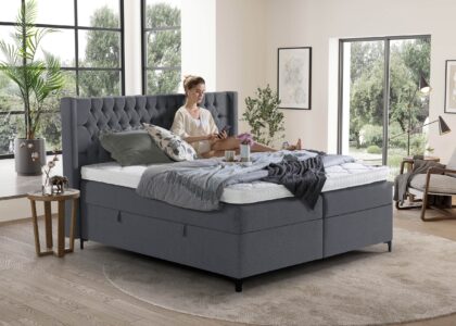 Boxspringbett Florida mit Bettkasten in Webstoff Anthrazit