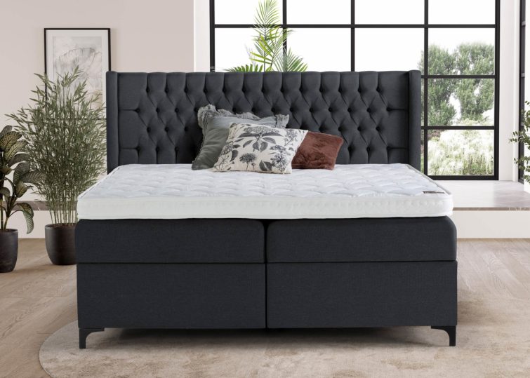 Boxspringbett Florida mit Bettkasten in Webstoff Schwarz