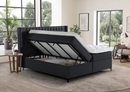 Boxspringbett Florida mit seitlich geöffneten Bettkasten in Webstoff Schwarz