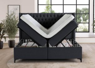Boxspringbett Florida mit geöffneten Bettkasten in Webstoff Schwarz