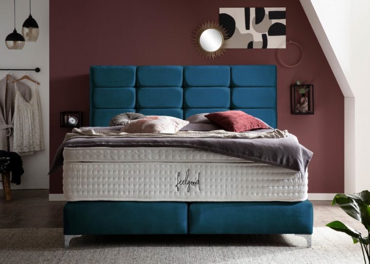 Boxspringbett Kansas in Samt Petrol