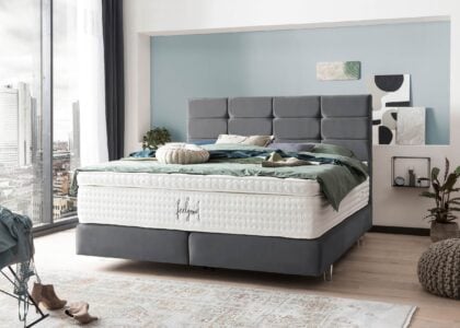 Boxspringbett Kansas in Velour Dunkelgrau