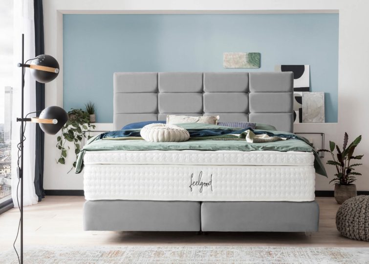 Boxspringbett Kansas in Velour Grau