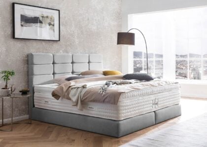 Boxspringbett Kansas in Webstoff Hellgrau