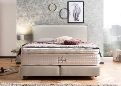 Boxspringbett London in Samt Creme