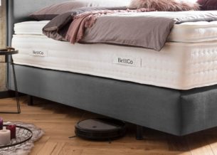 Boxspringbett in Samt Dunkelgrau, passierbar für Saugroboter