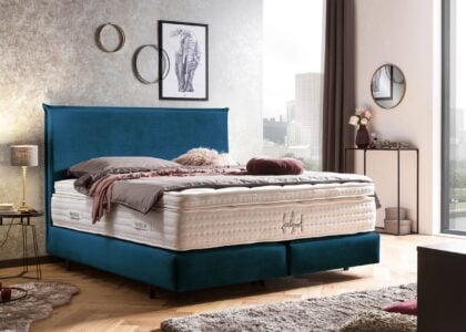 Boxspringbett London in Samt Petrol
