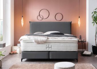 Boxspringbett London in Velour Dunkelgrau