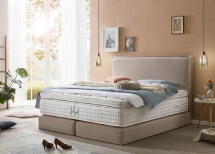 Boxspringbett London in Webstoff Beige