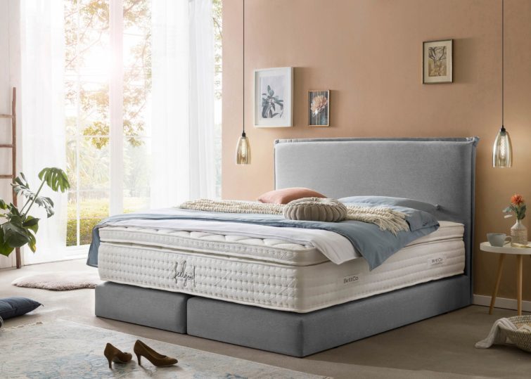 Boxspringbett London in Webstoff Hellgrau