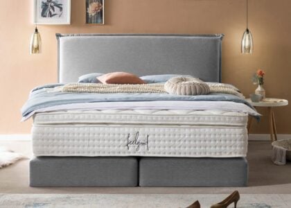 Boxspringbett London in Webstoff Hellgrau