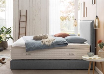 Boxspringbett London in Webstoff Hellgrau