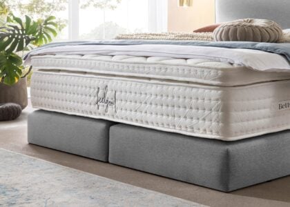 Boxen vom Boxspringbett London in Webstoff Hellgrau