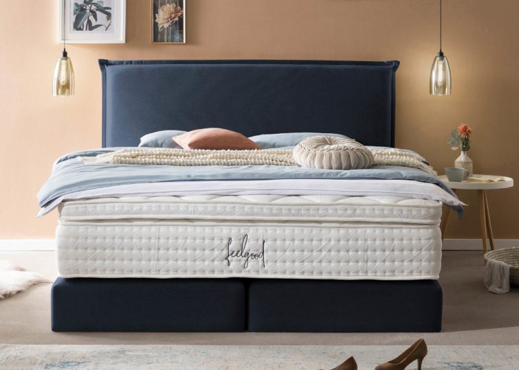 Boxspringbett London in Webstoff Marine