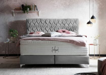 Boxspringbett Lyon in Velour Grau Boxspringbett Lyon in Velour Grau