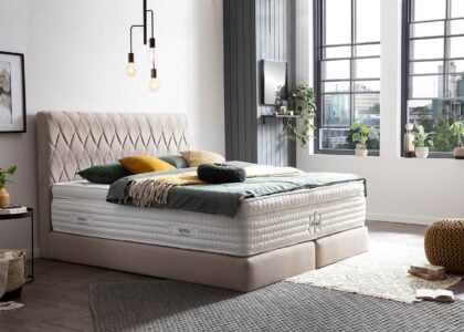 Boxspringbett Lyon in Webstoff Beige