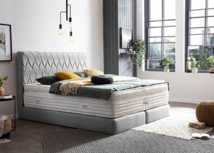 Boxspringbett Lyon in Webstoff Hellgrau