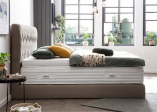 Boxspringbett Lyon in Webstoff Nougat