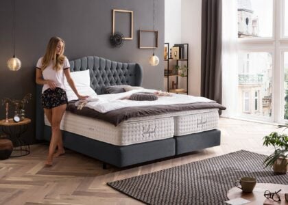 Boxspringbett Maison in Webstoff Anthrazit