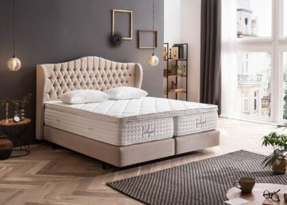 Boxspringbett Maison in Webstoff Beige