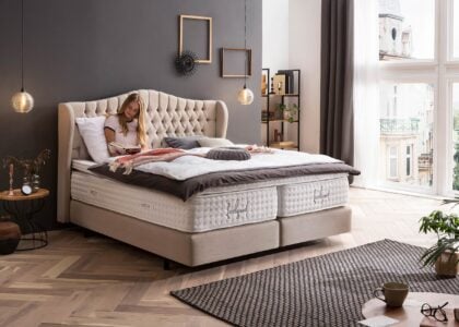 Boxspringbett Maison in Webstoff Beige