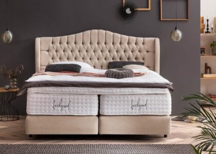 Boxspringbett Maison in Webstoff Beige